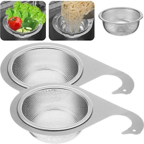 Lot de 2 passoires d'évier suspendues en acier inoxydable, passoire multifonctionnelle et filtre à déchets alimentaires avec vidange rapide, accessoires de cuisine (lot de 2). (1/5)