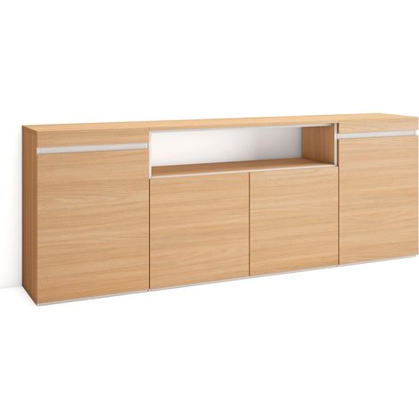 Skraut Home - Credenza, Mobile, Cucina, Madia, mobile ingresso, 200x35x75cm, 4 Porte, grande stoccaggio, Stile moderno, Rovere soft e bianco (1/5)