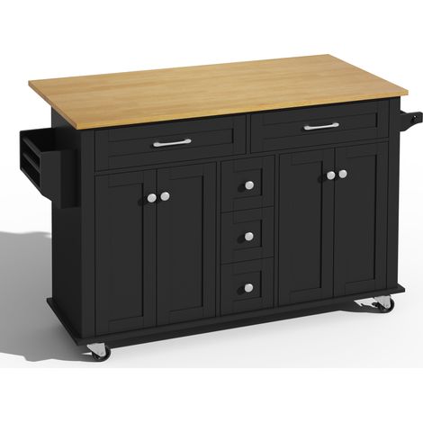 Chariot de cuisine multifonction avec plan de travail rabattable, extensible 120×65 cm, 5 tiroirs, armoires, porte-épices et porte-serviettes, sur roulettes – îlot de cuisine pour cuisine, salle à man (1/5)