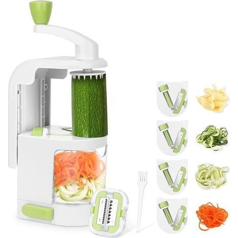 Tagliaverdure a spirale, spiralizzatore manuale per verdure con 4 lame, tagliaverdure a spaghetti 4 in 1 per zucchine, spaghetti e carote, sicuro