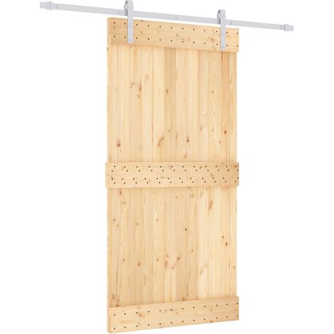 Sliding Door Natural and White 100 x 210 cm Solid Pine Wood vidaXL (1/5)
