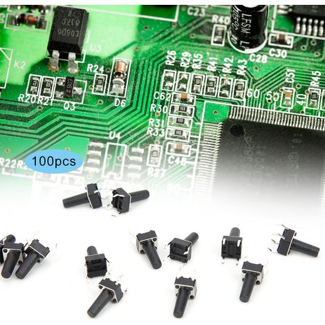 100 boutons-poussoirs momentanés, boîtier compact en plastique technique, boîtier DIP, 12 V CC, 6 x 6 x 12 mm (1/5)