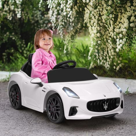 Maserati Gran Turismo Folgore Kinder-Elektroauto mit 12V-Akku, Fernbedienung, Scheinwerfern, Hupe, MP3-Musik, Weiß
