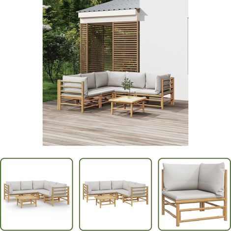 Bambusmöbel -  6-tlg. Garten-Lounge-Set mit Kissen Hellgrau Bambus (1/5)