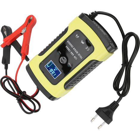 Chargeur de batterie 12V 6A intelligent avec écran LCD numérique, universel pour moto et voiture 4‑100Ah, 100‑240V prise UE (1/5)