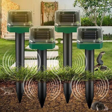 Set mit 4 Ultraschall-Haustierabwehrgeräten, IP65-solarbetriebenes Maulwurfabwehrgerät, solarbetriebenes Ultraschall-Gartenabwehrgerät, Mäuseabwehrgerät, Tierabwehrgerät (1/5)