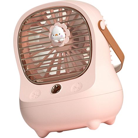 Ventilateur de bureau électrique avec fonction brumisateur, rechargeable par USB, portable, idéal pour la maison et les voyages, rose (1/5)