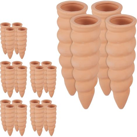 Relaxdays Clay Watering Cones, Set of 24, Plant Irrigation Kit, 1.5 L Bottles, HxD 16.5 x 5 cm, Terracotta