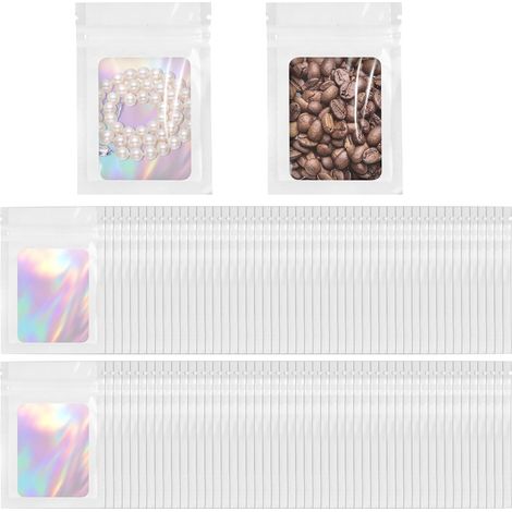 100 Stück kleine Mylar-Ziplock-Beutel (10 x 7 cm), wiederverschließbar mit Hologramm (1/5)