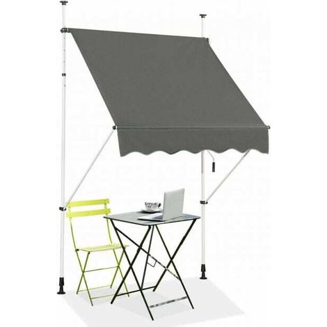 Store banne rétractable gris en aluminium avec toile Oxford enduite PU, manivelle et angle réglable pour terrasse balcon et jardin (1/5)