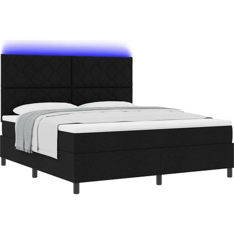 Maison Exclusive - Lit à ressorts avec bandes LED Noir 180 x 200 cm tissu (1/5)