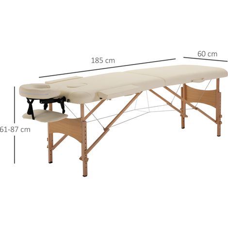 Table de massage pliable, canapé de soin réglable, banc esthétique avec repose-tête, lit de beauté en simili cuir et bois, ton crème, pour spa et institut (1/5)