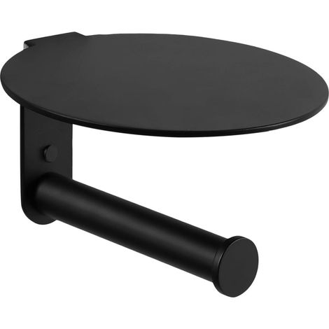 Portarrollos de papel higiénico con estante en acero inoxidable negro - Soporte de pared para rollos de papel higiénico (Acero inoxidable (negro))