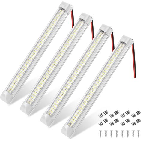 Lot de 4 barres lumineuses LED intérieures 12 V pour voiture, camion, camping-car, bateau, 108 LED avec interrupteur marche/arrêt (1/5)