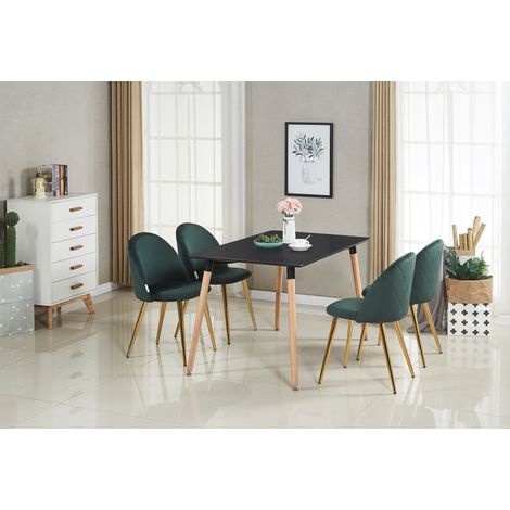 Halo Lucia Dining Set - Mesa de comedor de madera negra y juego de 4 sillas de comedor de terciopelo verde - Comedor Cocina (1/5)
