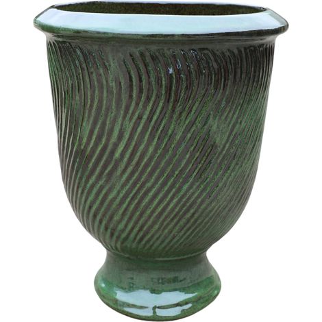 Pot grande taille d'extérieur MORGANE 32x39cm vert tropical, fait main en terre cuite émaillée, résistant au gel