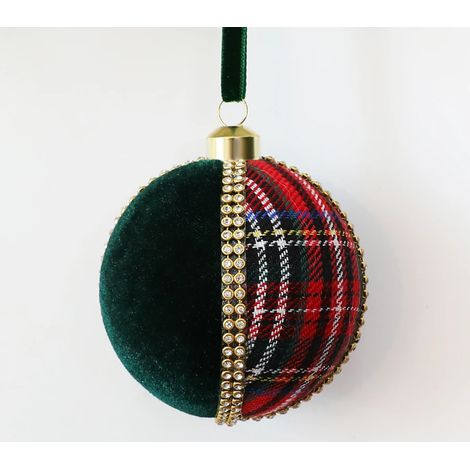 Dunkelgrüne Samt-Weihnachtskugel mit Farbblöcken (8 cm) – Christbaumschmuck – 2er-Set (1/4)