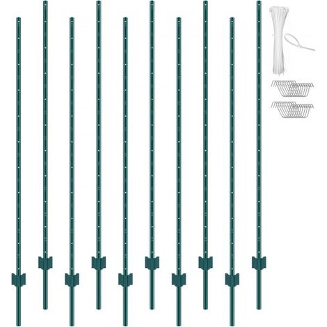Postes Metálicos para Valla 10 Piezas Postes de Cerca 182,88 cm, Verde (1/5)