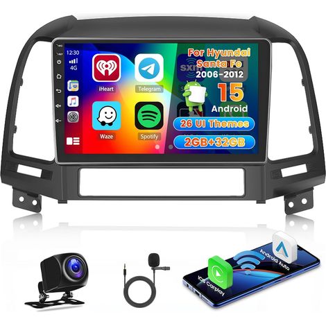 2+64G Autoradio Android pour 2006-2012 avec CarPlay Android Auto, 9 Pouces Écran 2 DIN Radio MirrorLink avec Wi-Fi GPS Bluetooth EQ FM/RDS SWC Caméra de Recul (1/5)