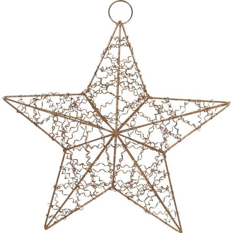 Ciondolo a forma di stella dorata da appendere all'albero di Natale o alla finestra, in legno, 30 cm. (1/3)