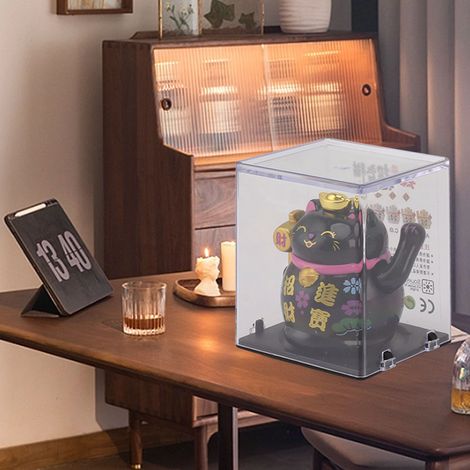 Figura de gato de la suerte – Funciona con energía solar, 5 cm Mini – Decoración de mesa, Recargable manualmente, Vibrante, Negro [Plástico][Set 1] (1/5)