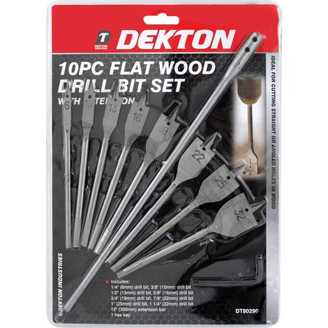 Dekton 10pc Flat Wood Drill Bit Set (1/2)