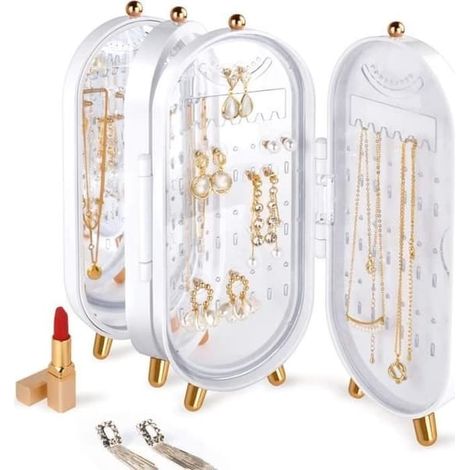 Boîte à bijoux blanche - Rangement pour bijoux - Pliable - Miroir - Blanc - Métal et plastique ABS (1/4)