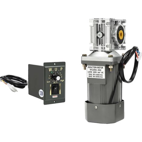 Moteur à réducteur à vis sans fin, puissance de 120W, tension AC 220V, vitesse de 1650 RPM, dimensions compactes, fonctionnement monophasé (1/5)