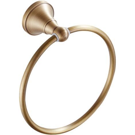 Anillo toallero redondo de acero para pared, ideal para baño o cocina, color dorado. Accesorio para ducha y baño, 16 cm - acabado en latón antiguo. (1/5)