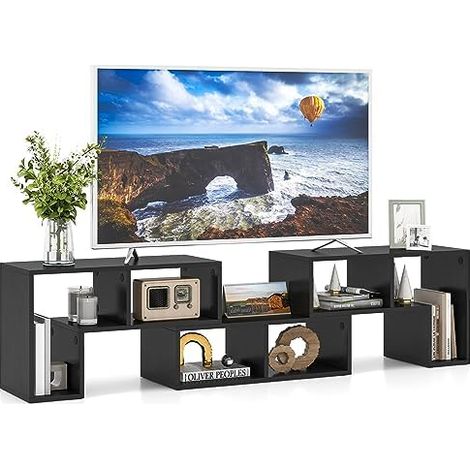 Meuble TV en Bois 3 pièces, combinable Librement, Meuble TV pour téléviseurs jusqu'à 65", étagère d'angle Extensible, Meuble TV Bas, Noir (1/5)