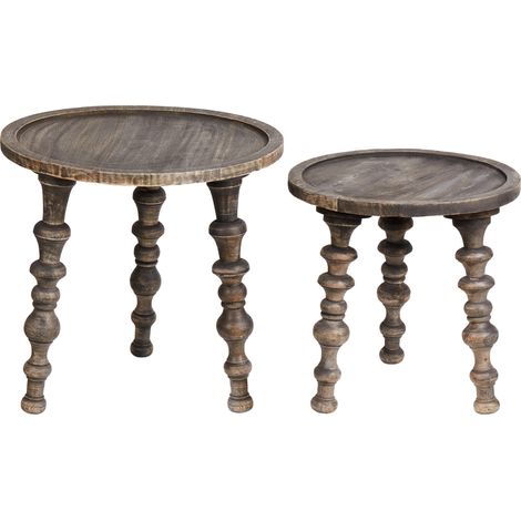 Conjunto de 2 mesas auxiliares tradicionales redondas sala de estar mango oscuro Marnoo
