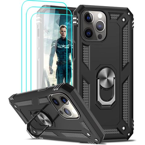 SET CUSTODIA PER APPLE IPHONE 13 PRO MAX NERO ARMATURA + 3 VETRO TEMPERATO (1/5)
