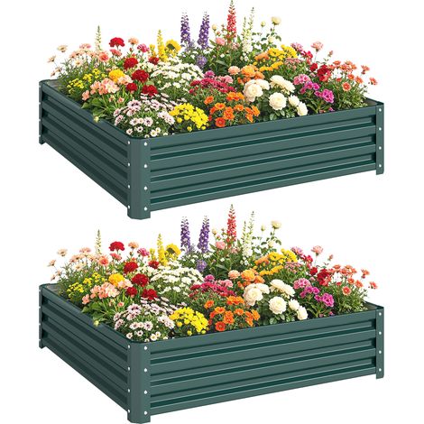 Lot de 2 carrés potagers de jardin - Outsunny - résistant à la rouille - acier galvanisé - 120x120x30cm - vert foncé (1/5)