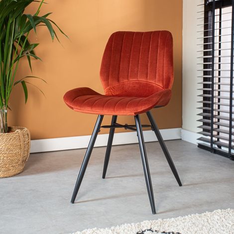 Beau Chaise de Salle à Manger en Velours Couleur Rouille - Sans (1/5)