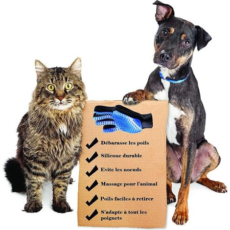 Gants de Toilettage Massage Chien Chat - Nettoyage de Poils d'animaux en Caoutchouc - Couleur Aléatoire (1/3)