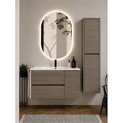 Mueble de baño con lavabo ORIGENBATH ITACA sin espejo 50x40 cm roble smoky con columna (1/5)