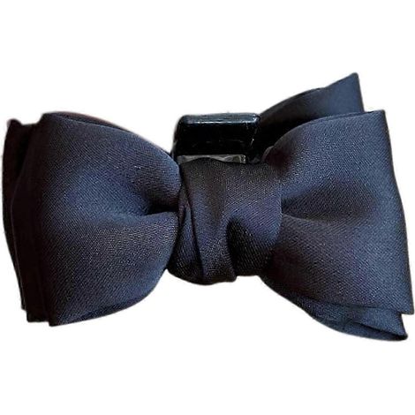 Pince à cheveux pour femme, en satin lisse, avec nœud papillon décoratif, antidérapante, pour frange latérale, petite épingle à cheveux.-Black (1/5)