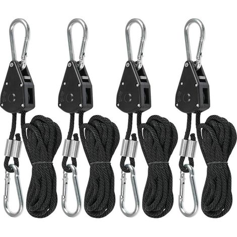 4 Pièces (2 Paires) Cordes À Cliquet Avec Crochets Pour Lampe Ou Plantes, Corde À Crochet Réglable De 220 Cm De Long (1/5)