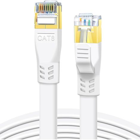 Câble Ethernet Cat8 5 m - Vitesse de 40 Gbit/s/2000 MHz - Conception plate - Connecteurs RJ45 plaqués or - Convient aux routeurs et modems de jeu (1/5)