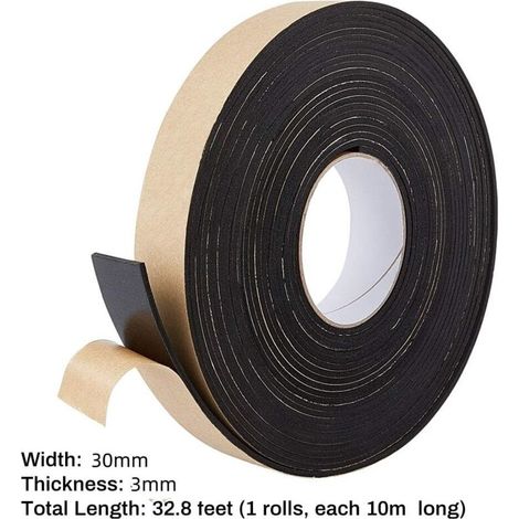 Bande de Mousse Auto adhésive 10m 30mm(L) x3mm(T) Ruban d'étanchéité en Mousse de Coupe Froid Noir Simple Face pour l'isolation de Porte de fenêtre (10m/Rouleau) (1/4)