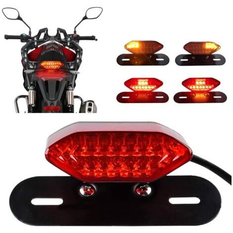 Pr 20 LED Feu arrière de Moto Intégré Moto Feu de Frein à LED&Clignotant Moto LED Feux de Conduite à LED Moto Avec un Cadre en fer de Montage-Rouge Lentille (1/5)