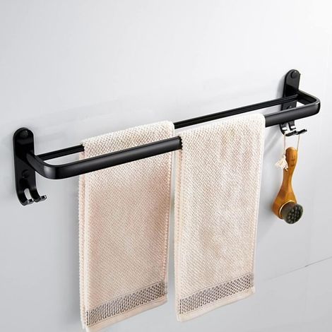 Toallero de baño, barras de toallas adhesivas negras para montaje en pared para S (1/5)