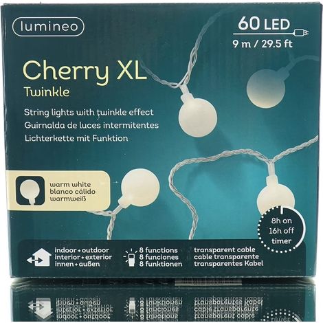 Lumineo LED Lichterkette Cherry XL Twinkle transparent 9 Meter 60 Lichter - warmweiß (1/5)