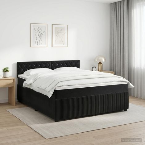 Cama box spring con colchón Negro 160 x 200 cm Terciopelo (1/5)