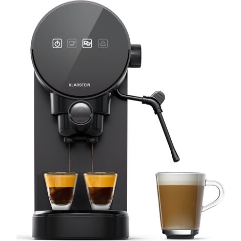 Klarstein Cafetiere avec Mousseur de Lait Cafetières Machines à Café et Machines à Expresso 0.9L Petite Cafetière Electrique Acier Inoxydable 1360W pour Café Espresso Latte Cappuccino Noir