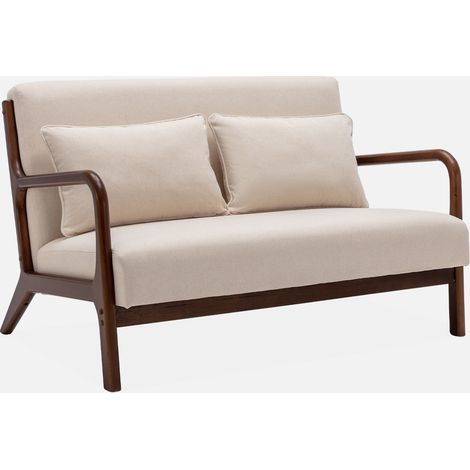 Panca stile scandinavo in legno di hevea e tessuto, 2 posti
