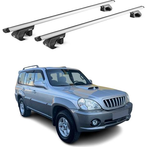 OMAC Dachträger Aluminium TÜV geprüft für Hyundai Terracan 2001-2007 – Für Standard Dachreling – T Nut – Max 90 kg – 2 Schlösser Silber (1/5)