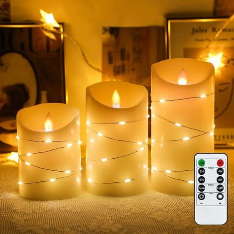 3 LED Bougies Sans Flamme, Lumières de Bougies, Bougies à Piles Piliers en Verre Blanc Pur Mode de Flamme de Mèche Scintillante Réaliste (1/4)