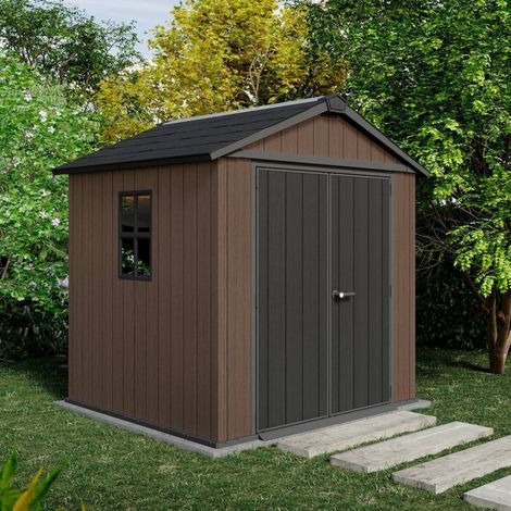 Dmora - Caseta de jardín Kincardine, Cobertizo de jardín, Caseta de jardín, Trastero para herramientas, 230x224 h246 cm, Marrón
