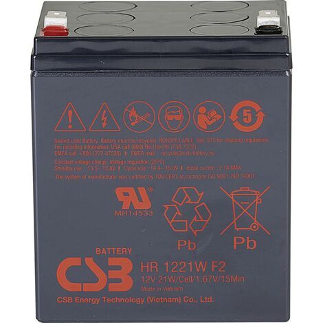 Batterie au plomb CSB Battery HR 1221W high-rate HR1221WF2 12 V 5 Ah plomb (AGM) (l x H x P) 90 x 106 x 70 mm cosses plates 6,35 mm sans entretien, au X843121 (1/4)